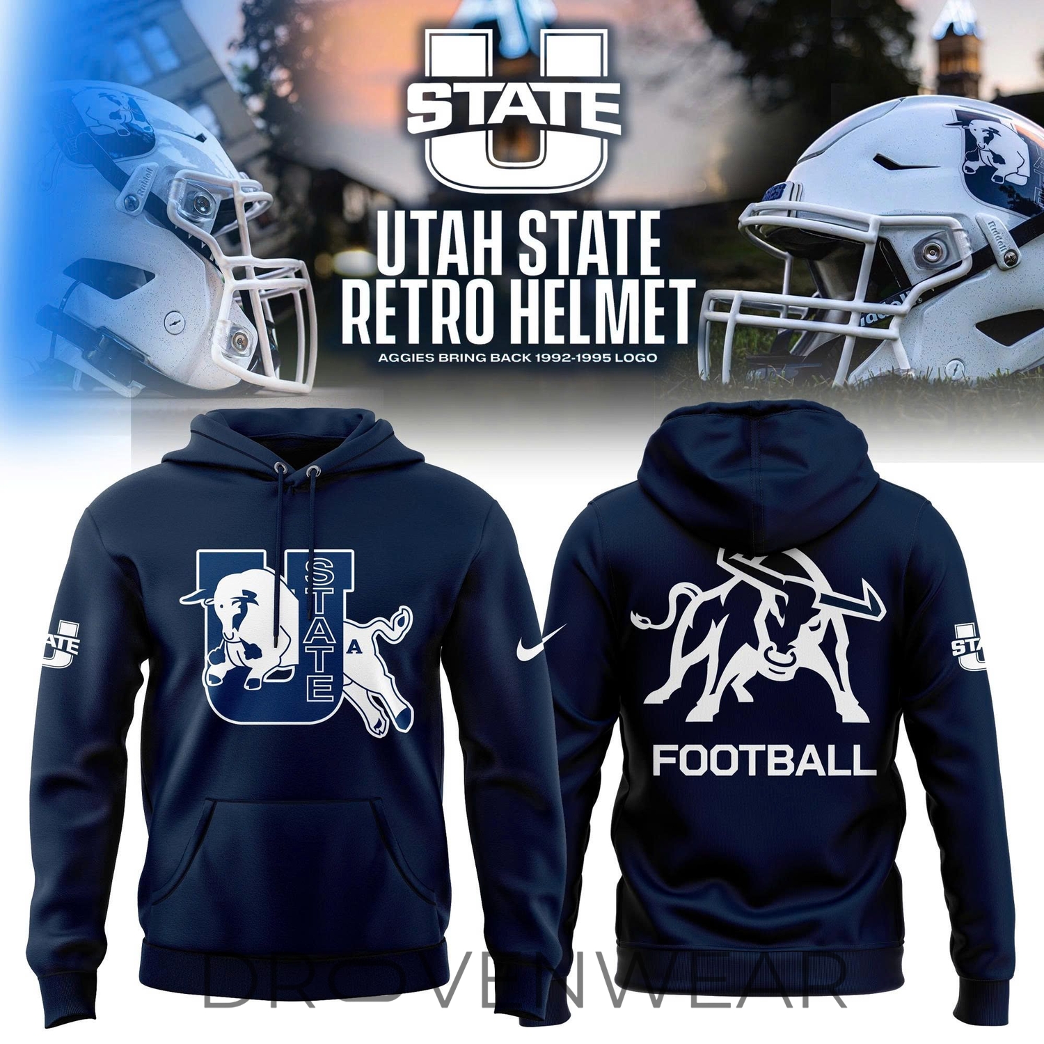Utah State Aggies Retro Logo Navy Blue Pullover Hoodie Utah State Aggies Retro Logo Navy Blue Pullover Hoodie
