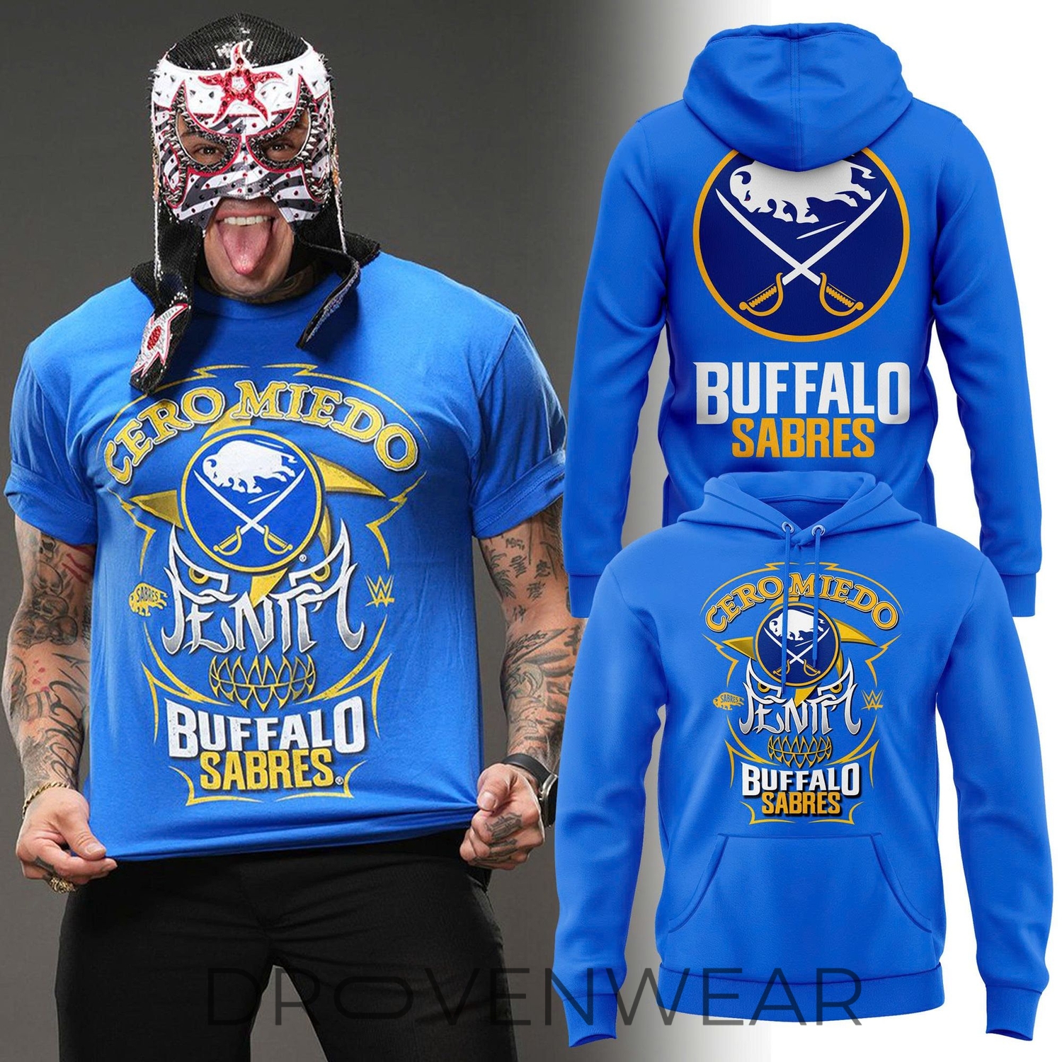 Buffalo Sabres Cero Miedo Wwe-inspired Graphic Hoodie – Blue Buffalo Sabres Cero Miedo Wwe-inspired Graphic Hoodie – Blue