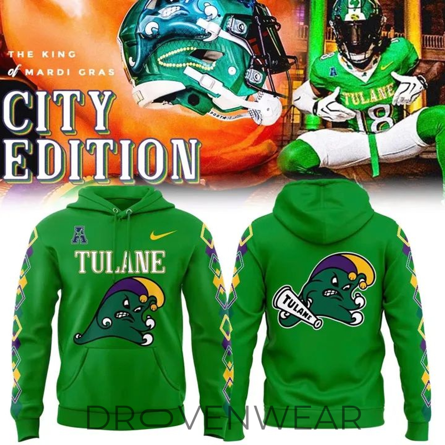 Unisex Nike Green Tulane Football 2026 City Edition Limited Hoodie Unisex Nike Green Tulane Football 2026 City Edition Limited Hoodie
