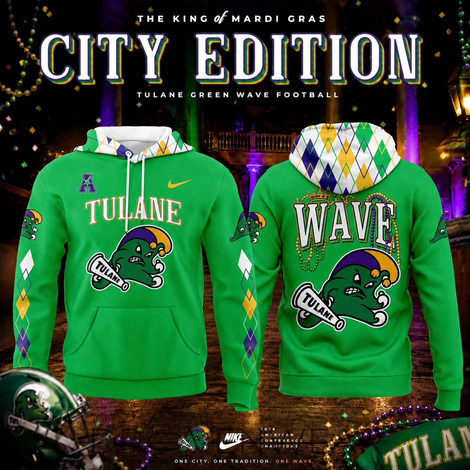 Tulane Green Wave Mardi Gras City Edition Hoodie – Green Wave Football Pullover Tulane Green Wave Mardi Gras City Edition Hoodie – Green Wave Football Pullover