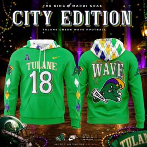 Tulane Green Wave Devon Walker #18 Mardi Gras City Edition Football Hoodie