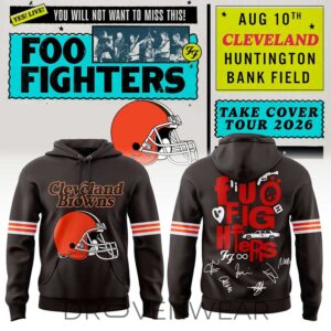 Foo Fighters X Cleveland Browns – Take Cover Tour 2026 Brown Hoodie Ver4