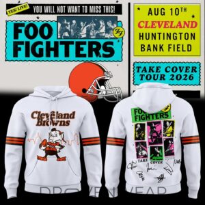 Foo Fighters X Cleveland Browns – Take Cover Tour 2026 White Hoodie Ver2