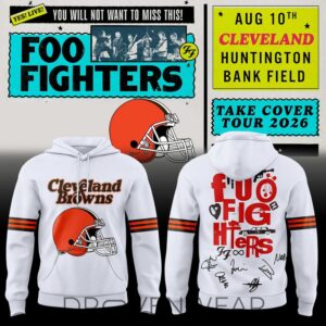 Foo Fighters X Cleveland Browns – Take Cover Tour 2026 White Hoodie