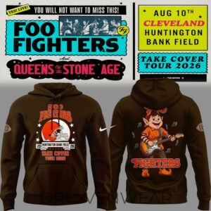 Foo Fighters X Cleveland Browns – Take Cover Tour 2026 Brown Hoodie Ver2