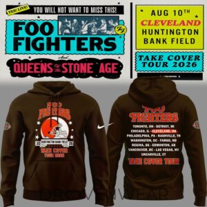 Foo Fighters X Cleveland Browns – Take Cover Tour 2026 Brown Hoodie
