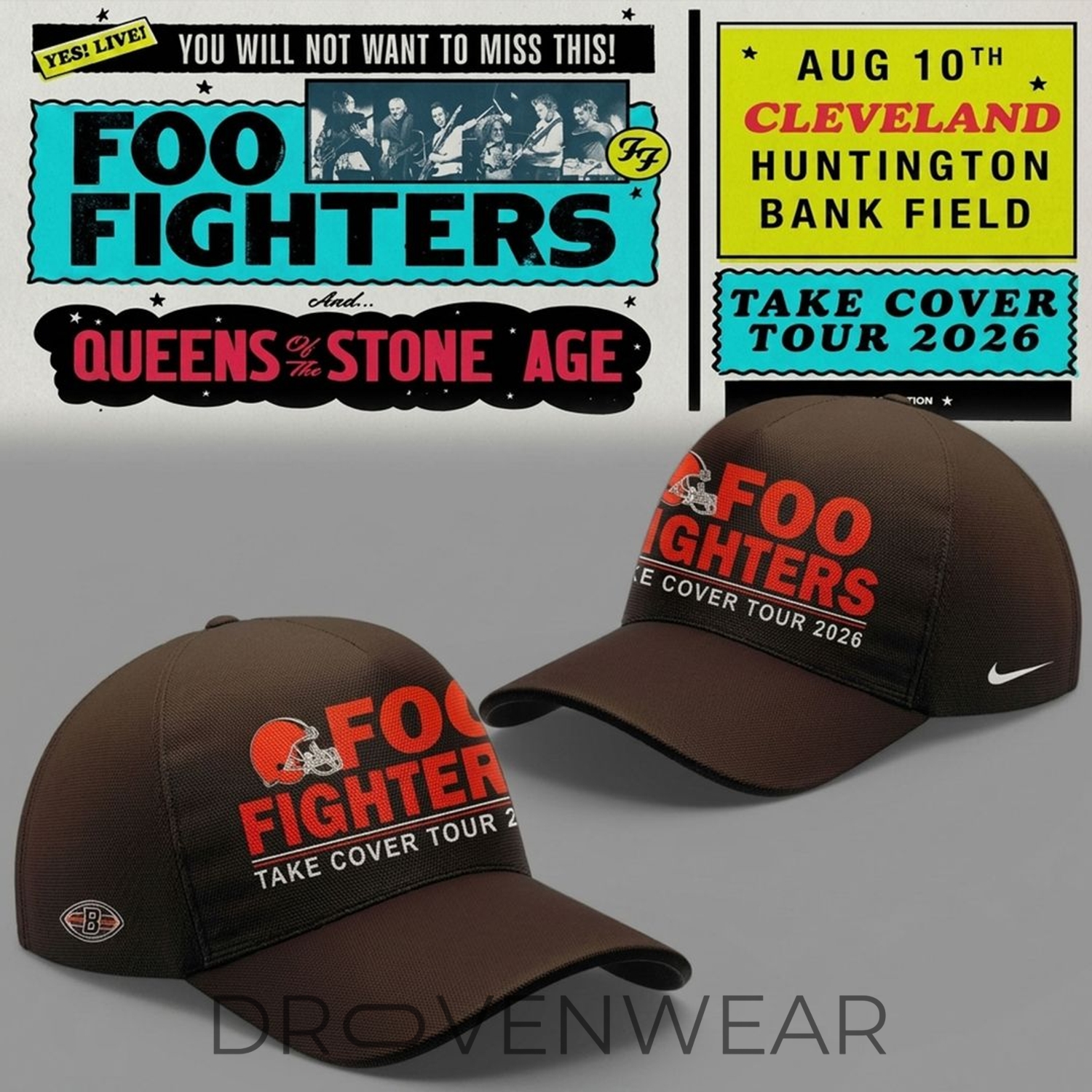 Foo Fighters X Cleveland Browns – Take Cover Tour 2026 Brown Hoodie Foo Fighters X Cleveland Browns – Take Cover Tour 2026 Brown Hoodie