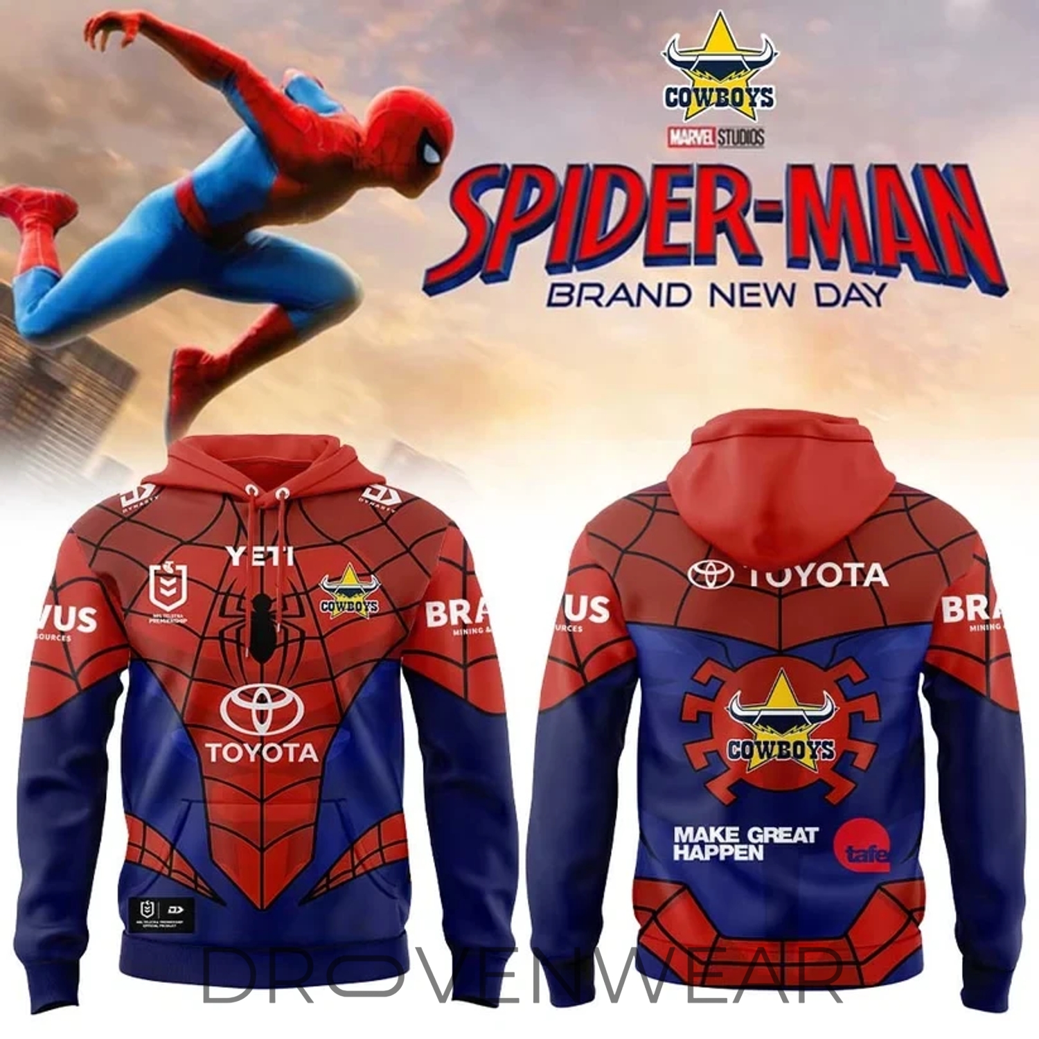 All Over North Queensland Cowboys X Spider-man 2026 Merch Limited Edition Hoodie All Over North Queensland Cowboys X Spider-man 2026 Merch Limited Edition Hoodie
