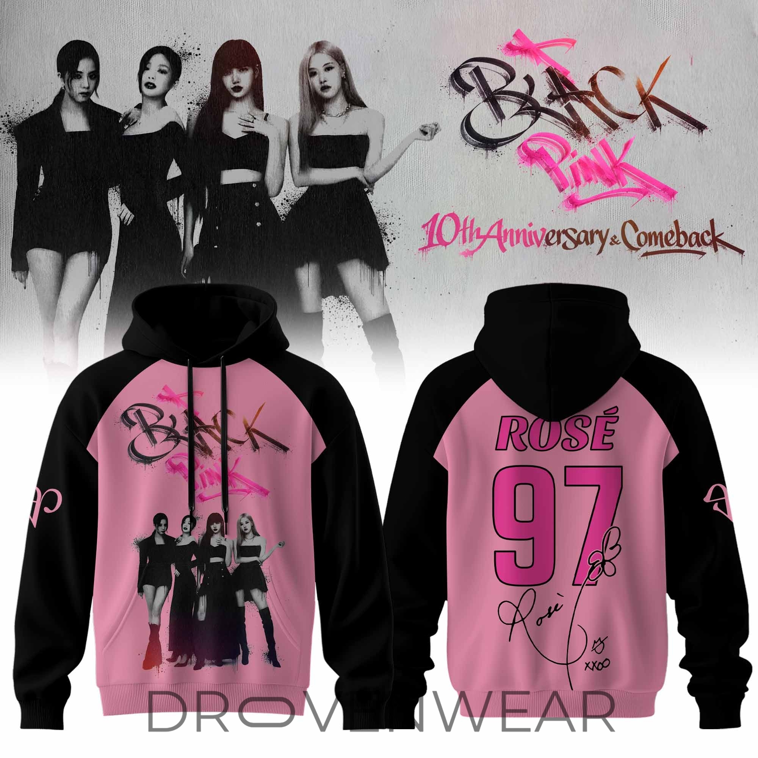 🖤 Blackpink – 10th Anniversary & Comeback 🩷 Hoodie – Rosé 🖤 Blackpink – 10th Anniversary & Comeback 🩷 Hoodie – Rosé