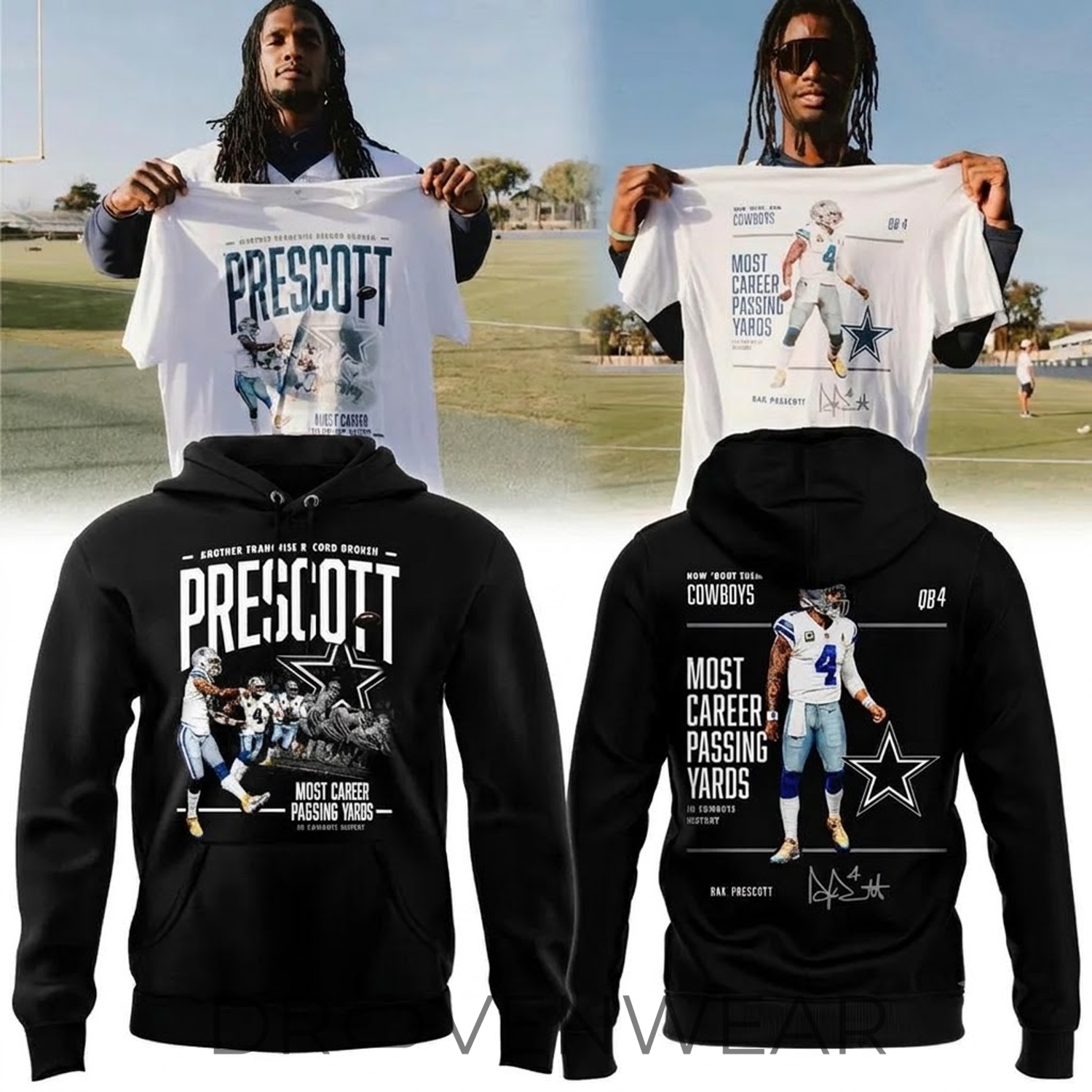 Dak Prescott Most Career Passing Yards Dallas Cowboys Hoodie Collection Dak Prescott Most Career Passing Yards Dallas Cowboys Hoodie Collection