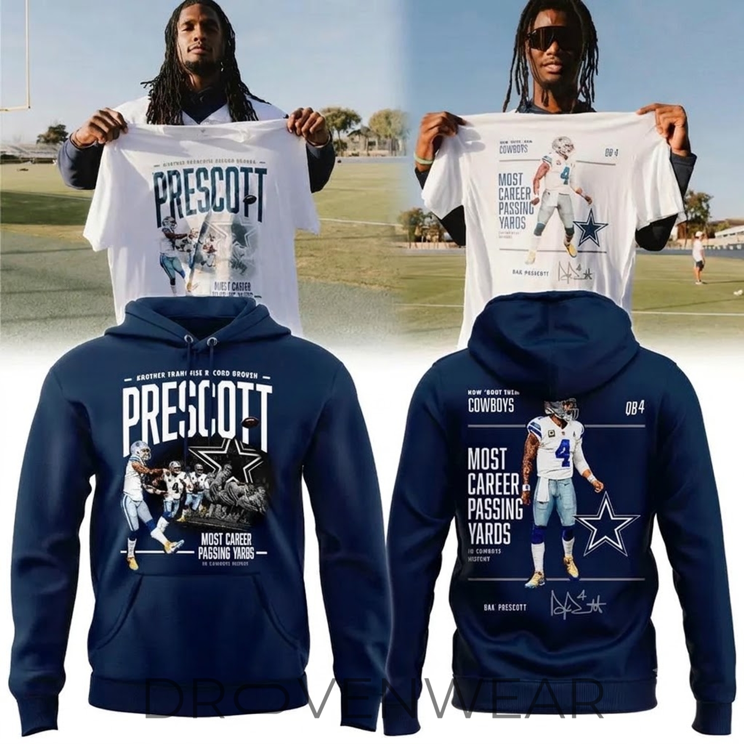 Dak Prescott Most Career Passing Yards Dallas Cowboys Hoodie Collection Dak Prescott Most Career Passing Yards Dallas Cowboys Hoodie Collection