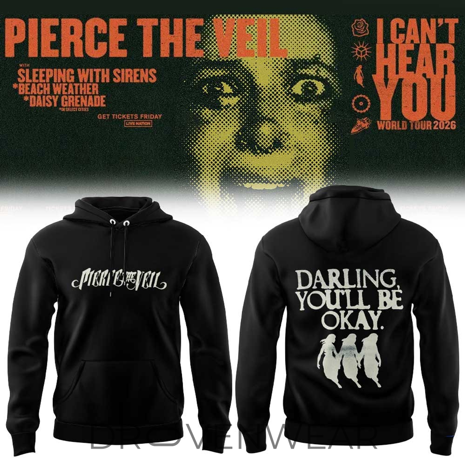 Pierce The Veil I Can’t Hear You World Tour 2026 Hoodie Pierce The Veil I Can’t Hear You World Tour 2026 Hoodie