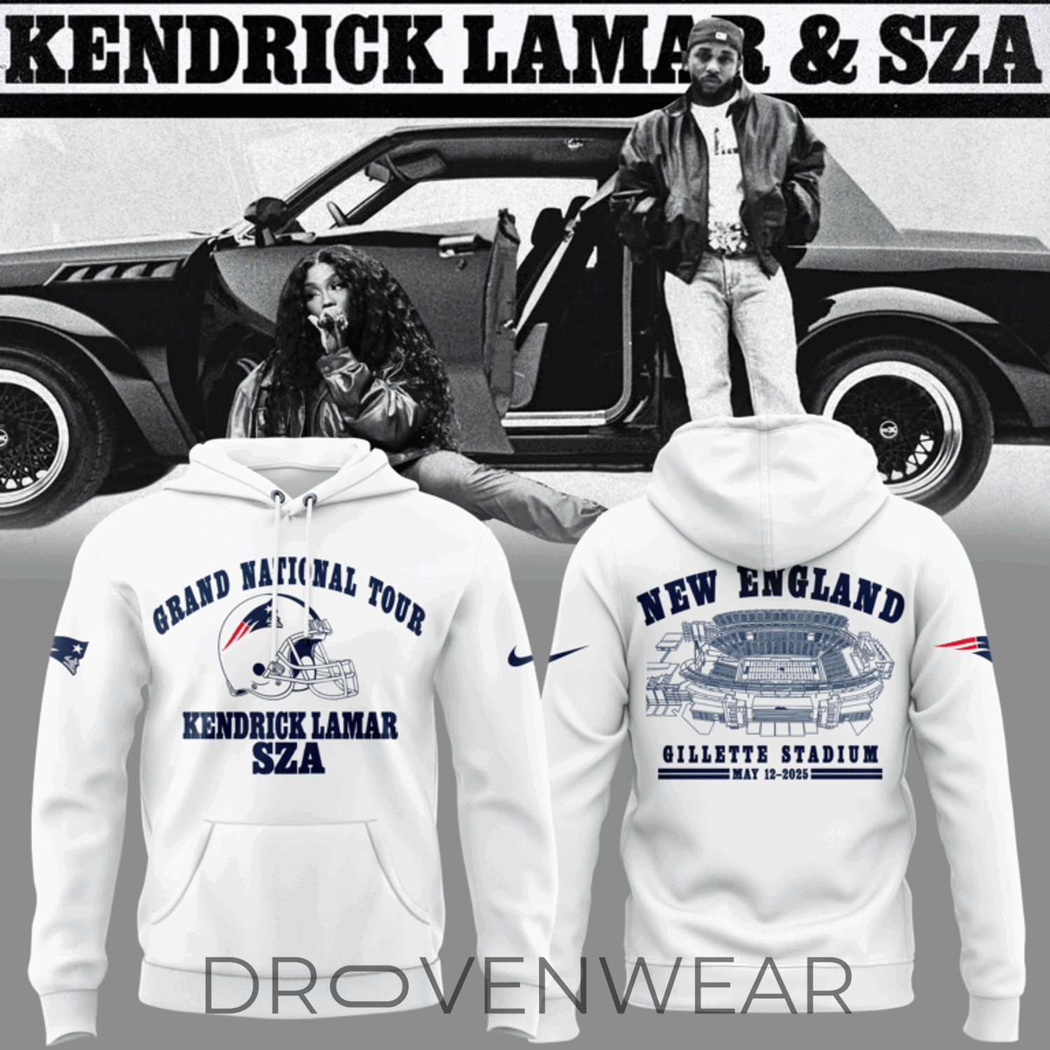 Grand National Tour x New England Patriots Limited Edition White Hoodie Grand National Tour x New England Patriots Limited Edition White Hoodie
