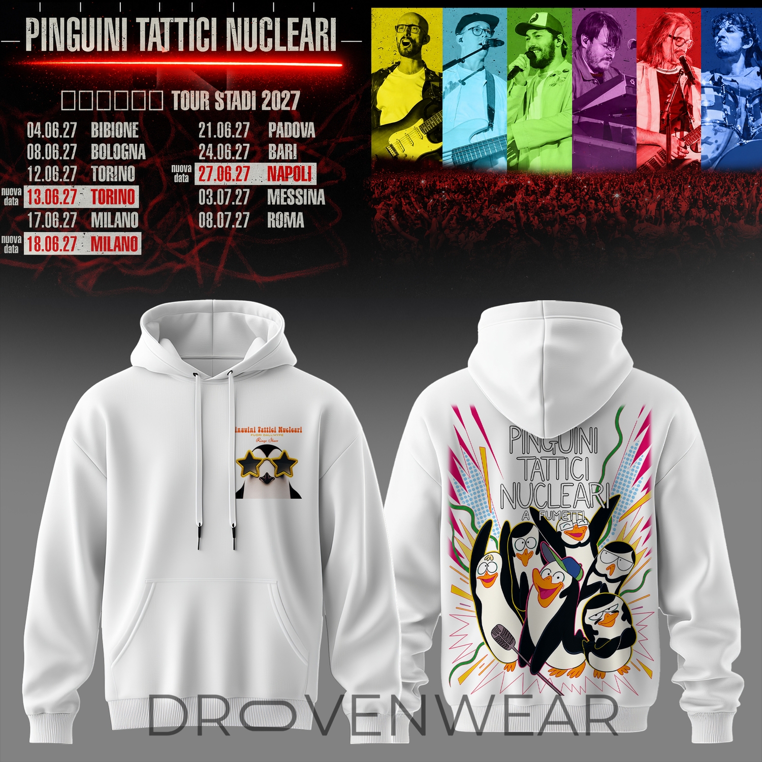 Pinguini Tattici Nucleari Tour Stadi 2027 Hoodie Pinguini Tattici Nucleari Tour Stadi 2027 Hoodie