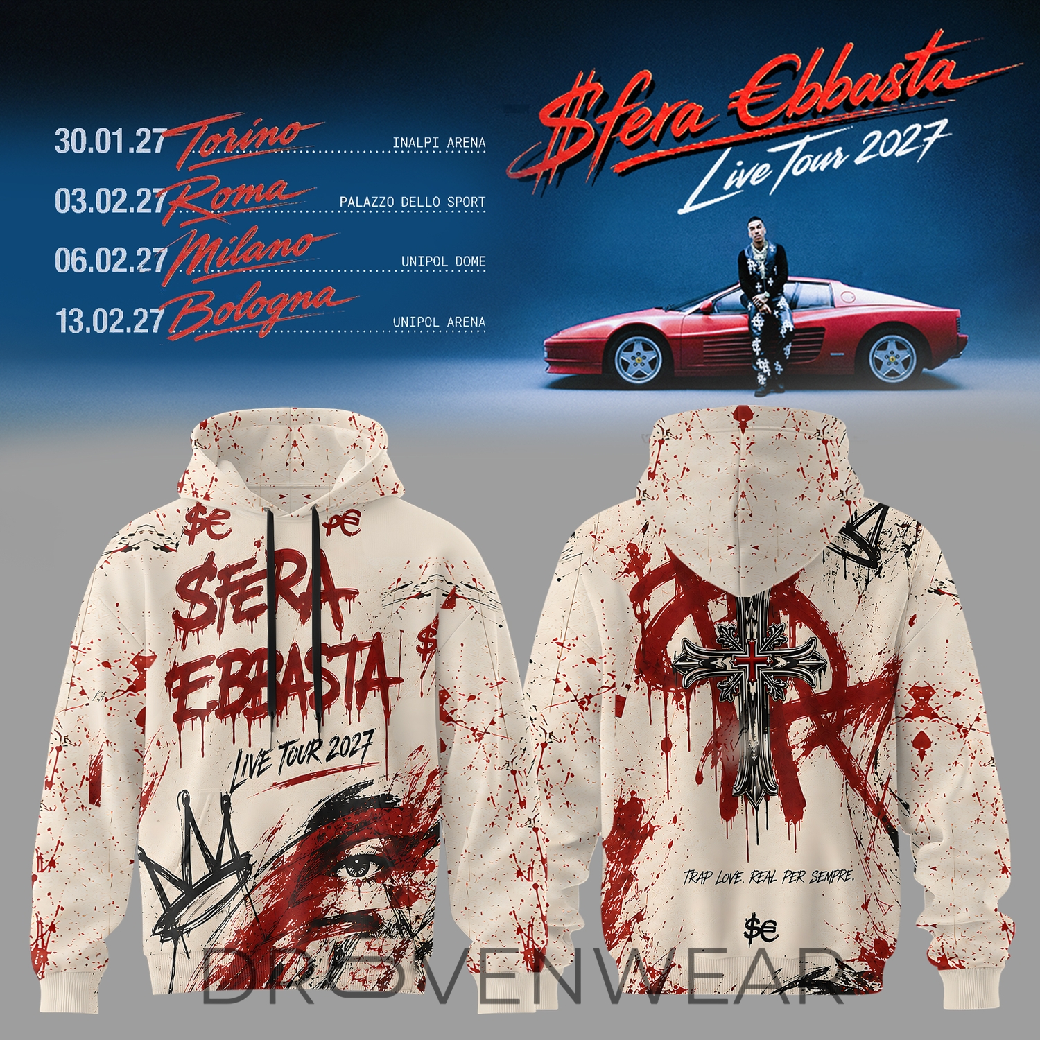Sfera Ebbasta Live Tour 2027 Hoodie V2 Sfera Ebbasta Live Tour 2027 Hoodie V2