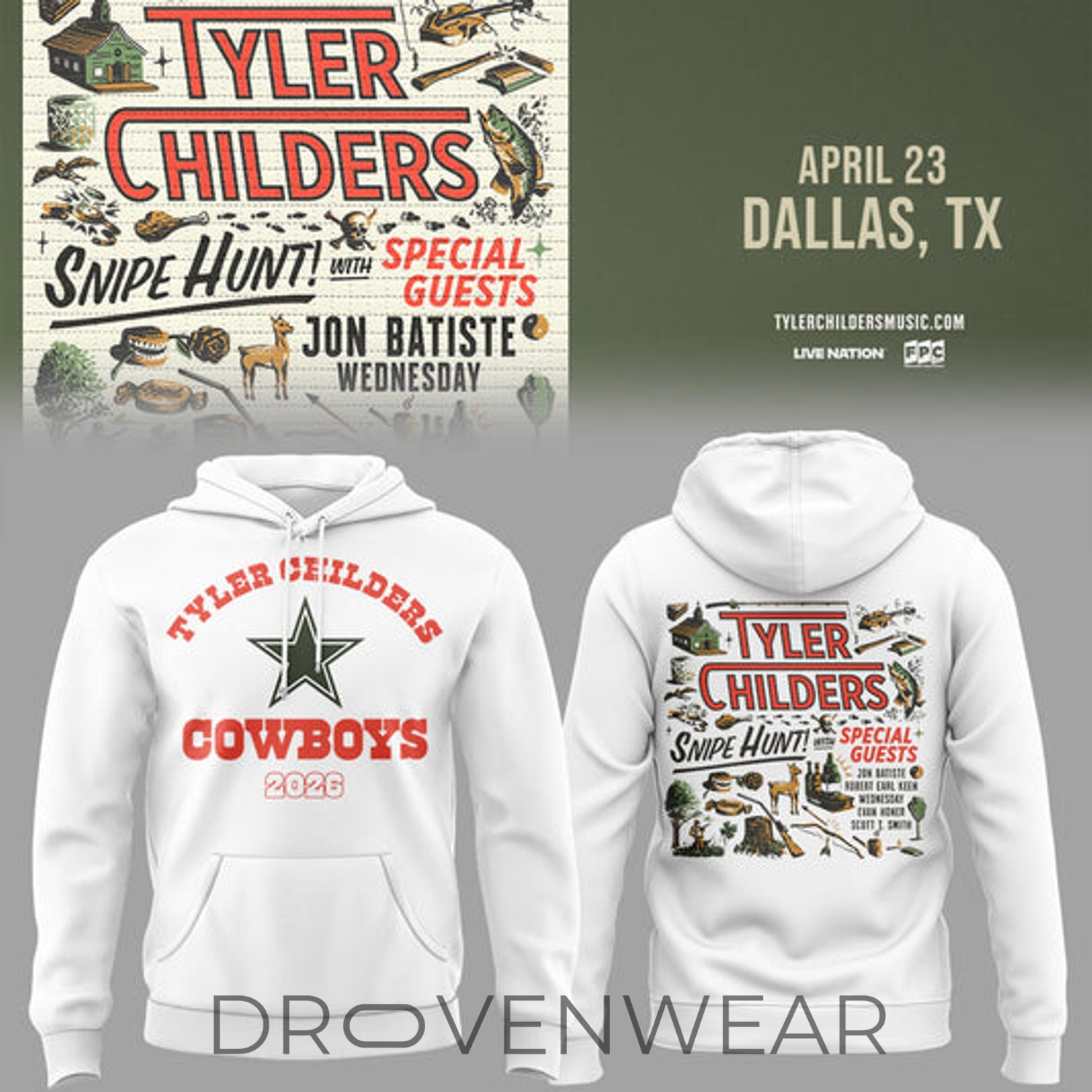 Dallas Cowboys x Tyler Childers concert on April 23 in Dallas, TX Snipe Hunt Tour Hoodie V2 Dallas Cowboys x Tyler Childers concert on April 23 in Dallas, TX Snipe Hunt Tour Hoodie V2