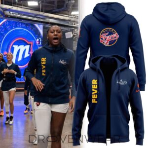 Indiana Fever Basketball Casual Navy Blue Graphic Sportswear Zip Hoodie