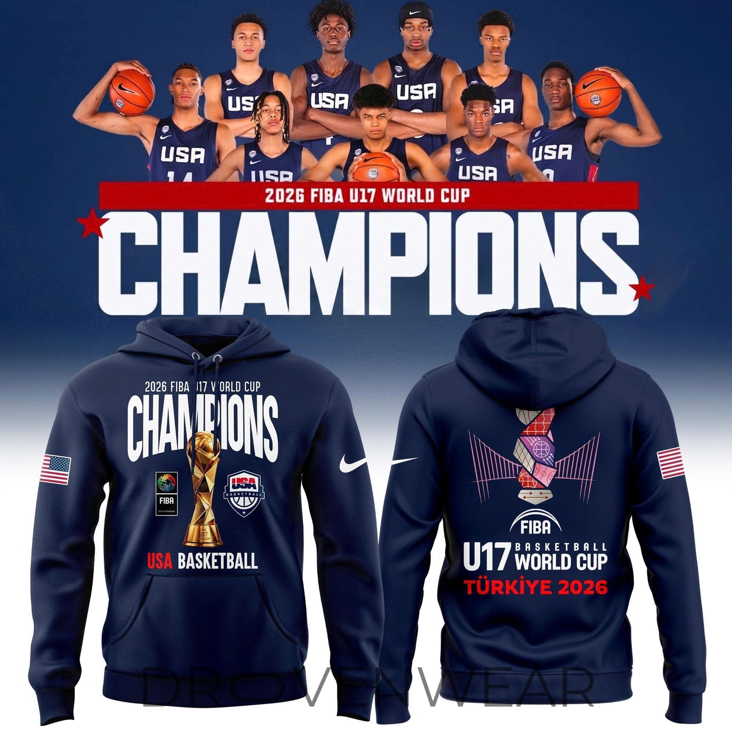 USA Basketball 2026 FIBA U17 Basketball World Cup Champions Hoodie USA Basketball 2026 FIBA U17 Basketball World Cup Champions Hoodie