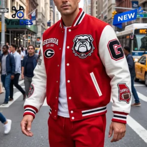 Georgia Bulldogs Mascot Baseball Jacket 1 georgia bulldogs mascot baseball jacket 02 lifestyle look.webp