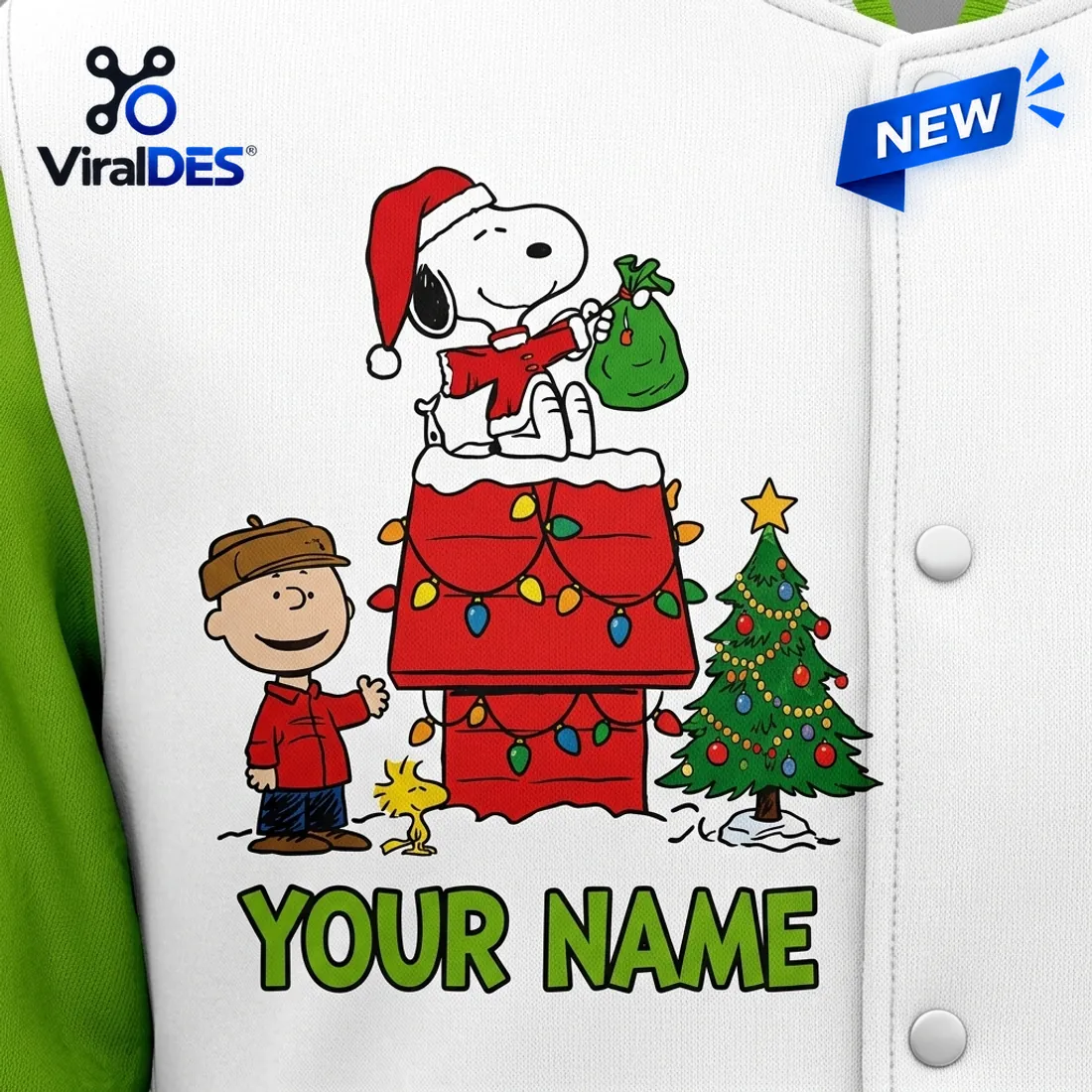 Snoopy Christmas Personalized Green Varsity Jacket Snoopy Christmas Personalized Green Varsity Jacket