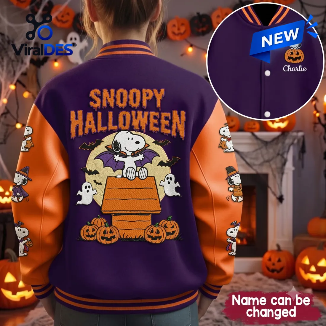 Personalized Snoopy Halloween Varsity Jacket Personalized Snoopy Halloween Varsity Jacket