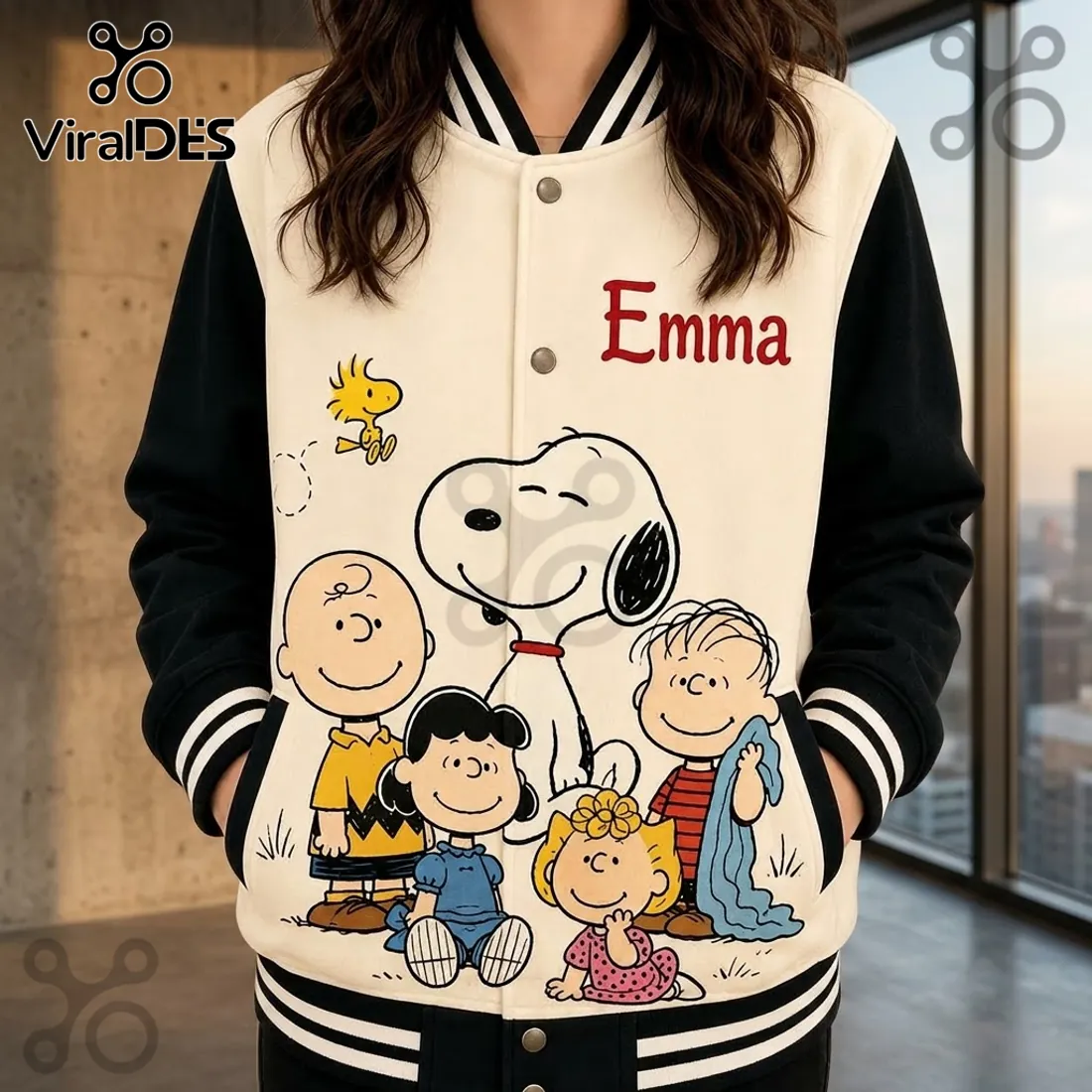 Peanuts Personalized Snoopy Emma Varsity Jacket Peanuts Personalized Snoopy Emma Varsity Jacket