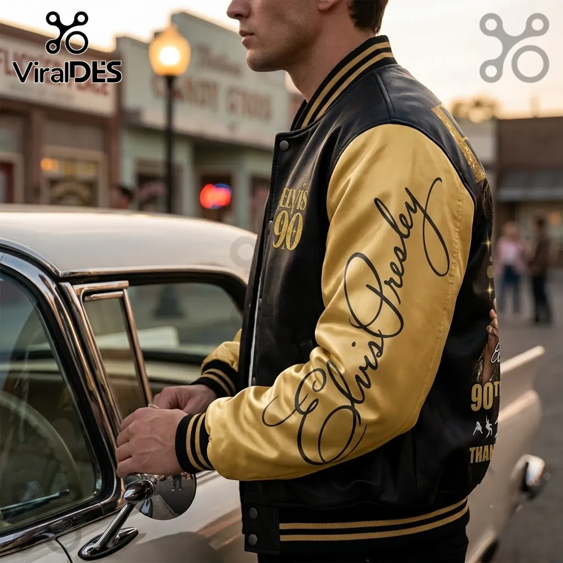 Elvis Presley 90th Anniversary Black Gold Baseball Jacket Elvis Presley 90th Anniversary Black Gold Baseball Jacket