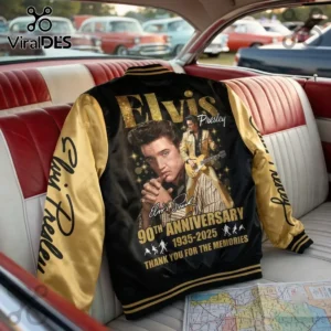 Elvis Presley 90th Anniversary Black Gold Baseball Jacket 5 elvis presley 90th anniversary black gold baseball jacket 06 front view.webp