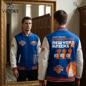 New York Knicks 2026 NBA Champions Royal Varsity Baseball Jacket