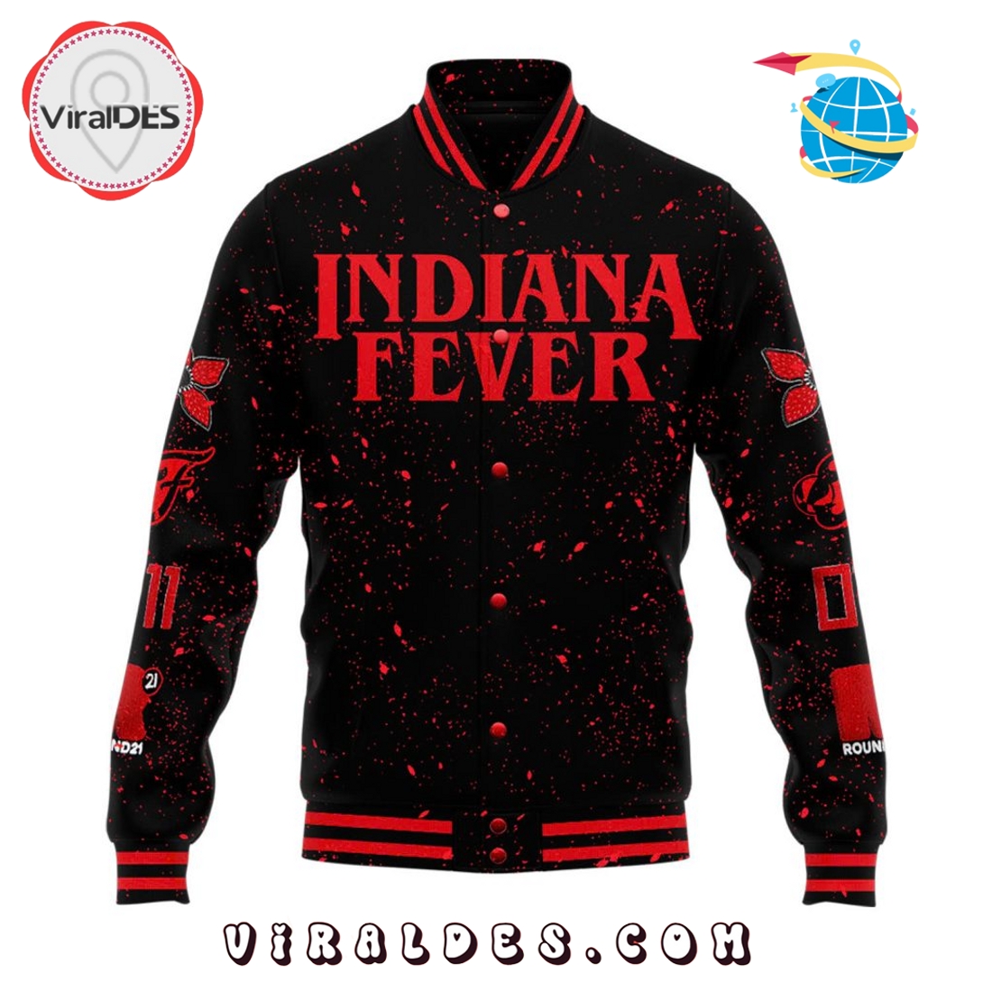 2025 Indiana Fever Stranger Things Baseball Jacket 2025 Indiana Fever Stranger Things Baseball Jacket
