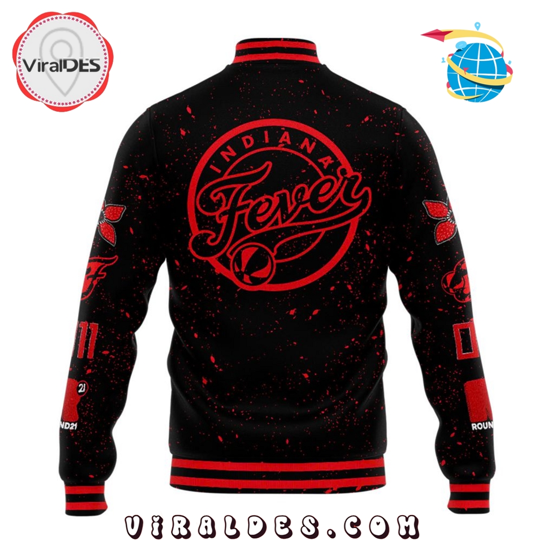 2025 Indiana Fever Stranger Things Baseball Jacket 2025 Indiana Fever Stranger Things Baseball Jacket
