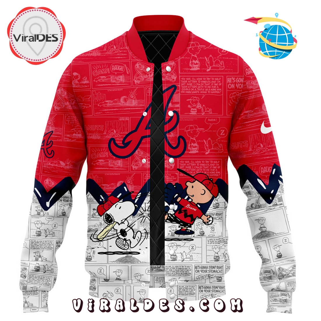 Atlanta Braves 75th Anniversary Peanuts Red Baseball Jacket Atlanta Braves 75th Anniversary Peanuts Red Baseball Jacket
