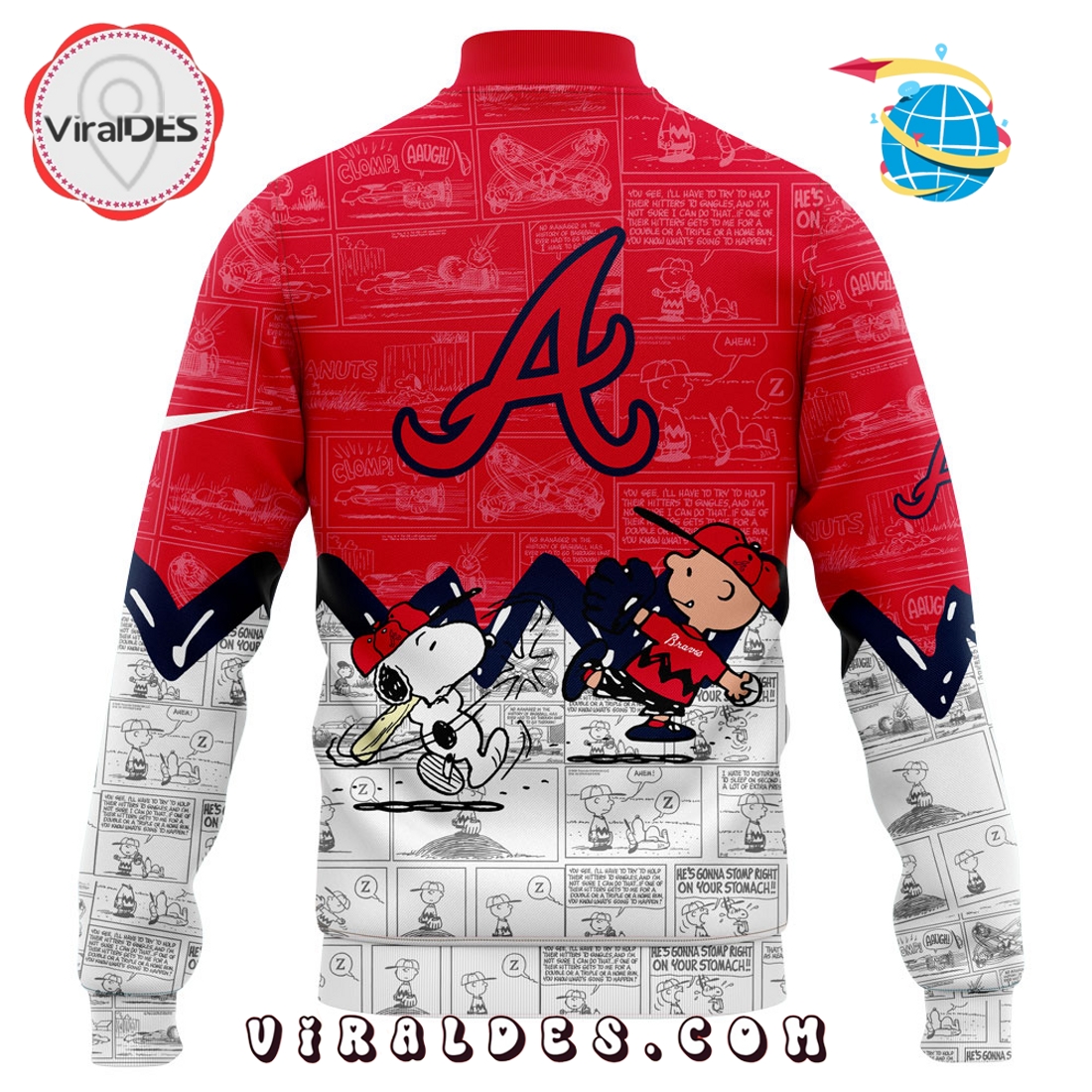 Atlanta Braves 75th Anniversary Peanuts Red Baseball Jacket Atlanta Braves 75th Anniversary Peanuts Red Baseball Jacket
