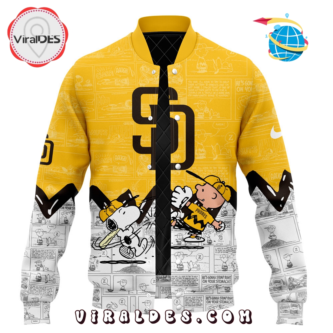 San Diego Padres 75th Anniversary of Peanuts Baseball Jacket San Diego Padres 75th Anniversary of Peanuts Baseball Jacket