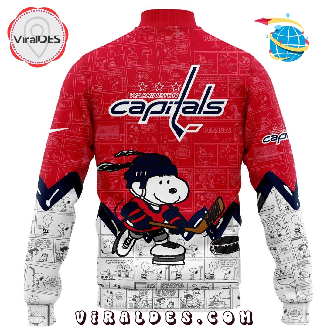 Washington Capitals 75th Anniversary of Peanuts Red Baseball Jacket Washington Capitals 75th Anniversary of Peanuts Red Baseball Jacket