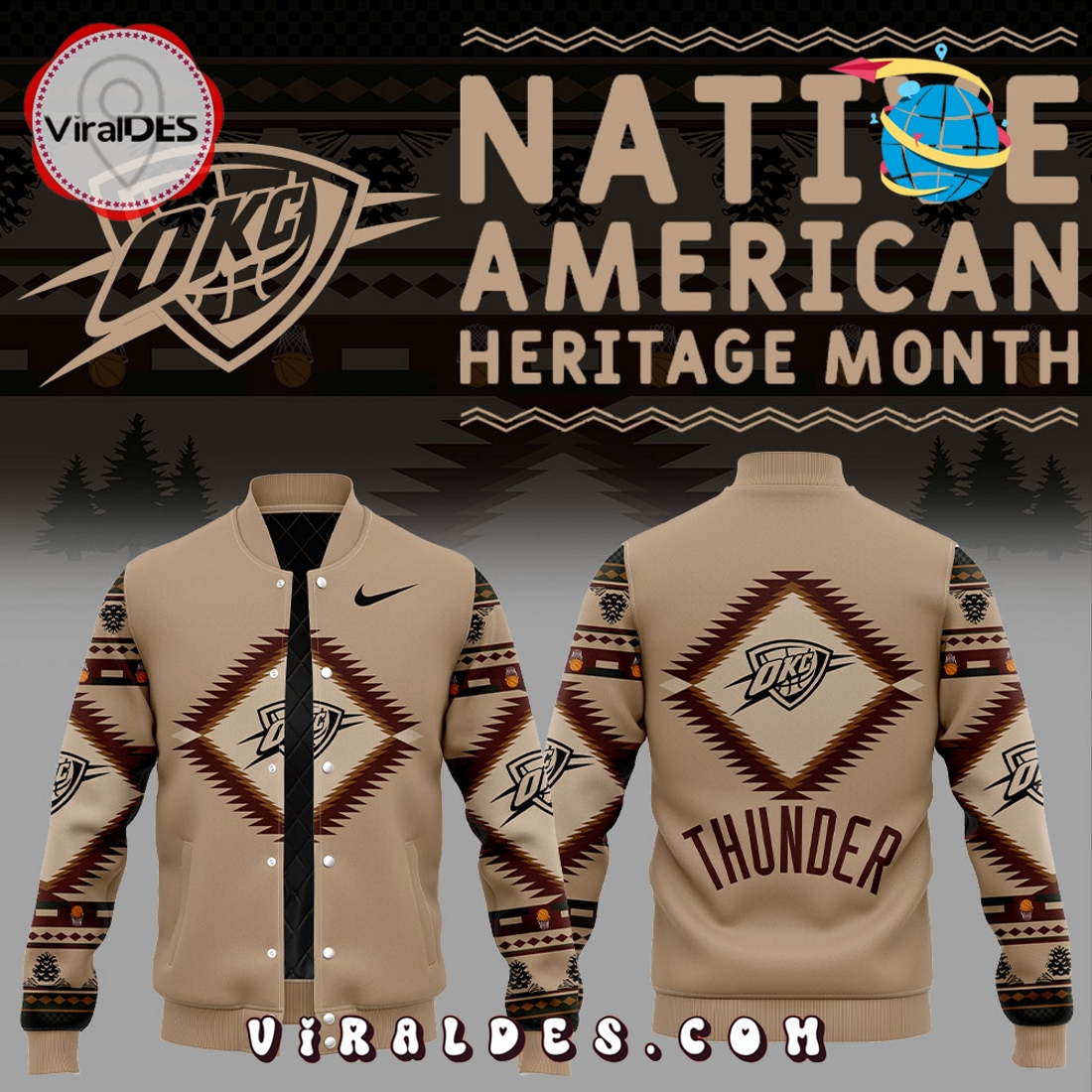 Oklahoma City Thunder Native American Heritage Baseball Jacket Oklahoma City Thunder Native American Heritage Baseball Jacket