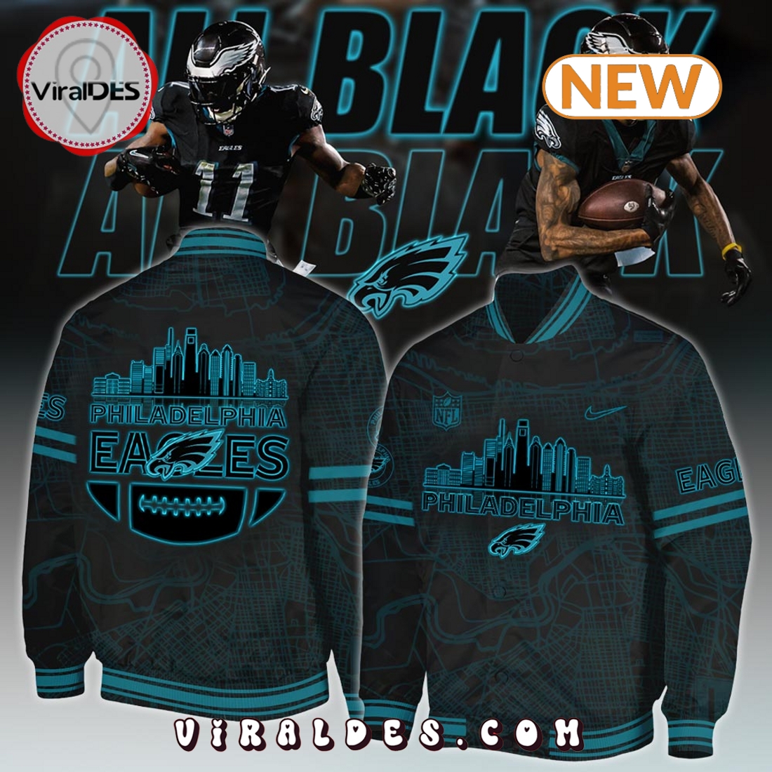 Philadelphia Eagles All Black 2025 Baseball Jacket Philadelphia Eagles All Black 2025 Baseball Jacket