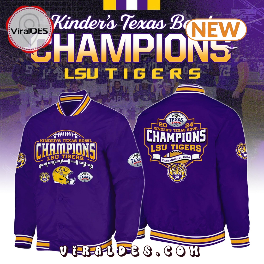 2025 LSU Tigers NCAA Kinder’s Texas Bowl Baseball Jacket 2025 LSU Tigers NCAA Kinder’s Texas Bowl Baseball Jacket