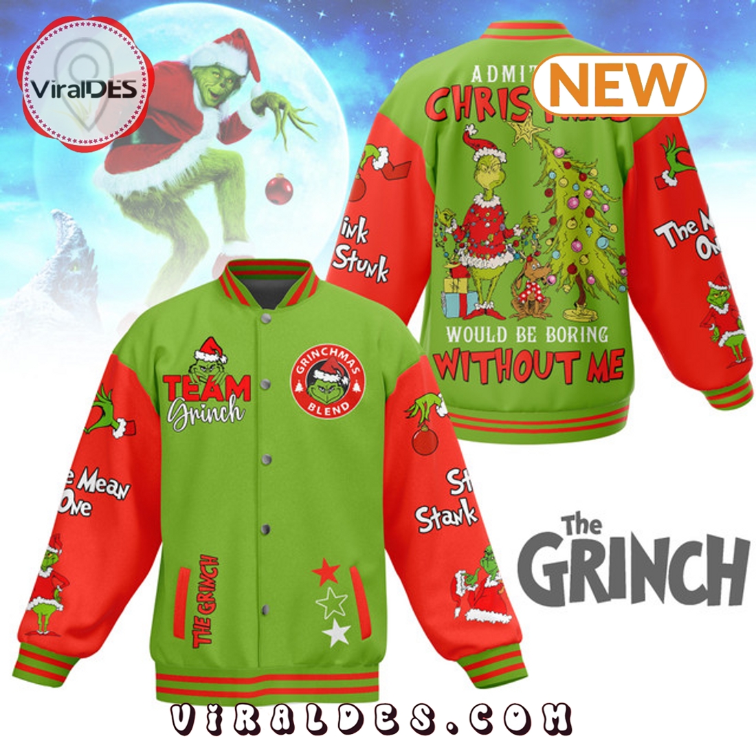 The Grinch Admit It Christmas 2024 Baseball Jacket The Grinch Admit It Christmas 2024 Baseball Jacket