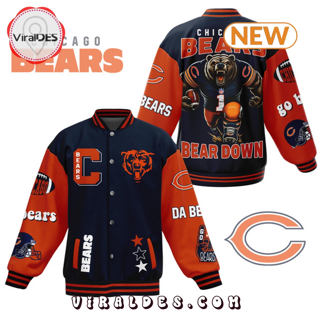 Chicago Bears Football Bear Down Baseball Jacket Chicago Bears Football Bear Down Baseball Jacket