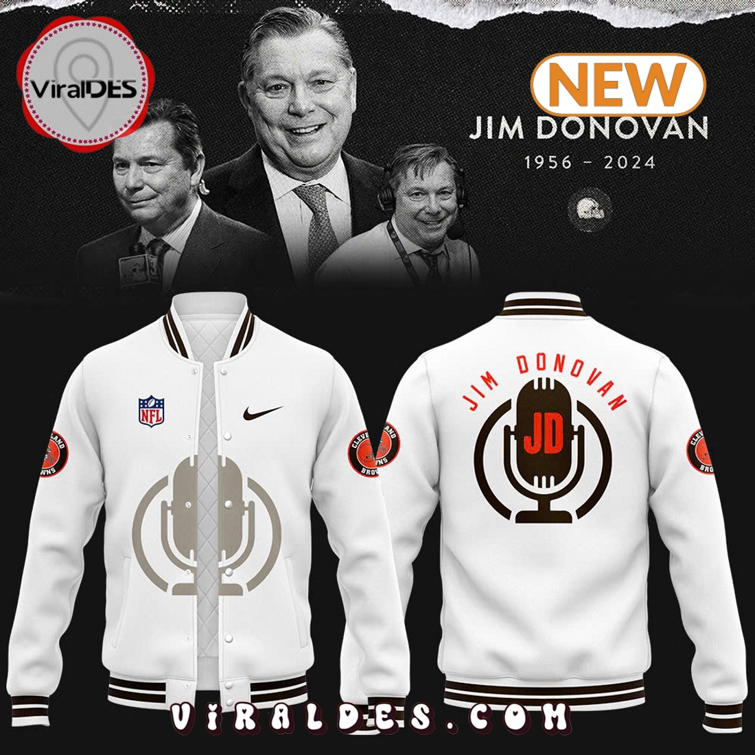 Cleveland Browns Jim Donovan Voice Baseball Jacket Cleveland Browns Jim Donovan Voice Baseball Jacket