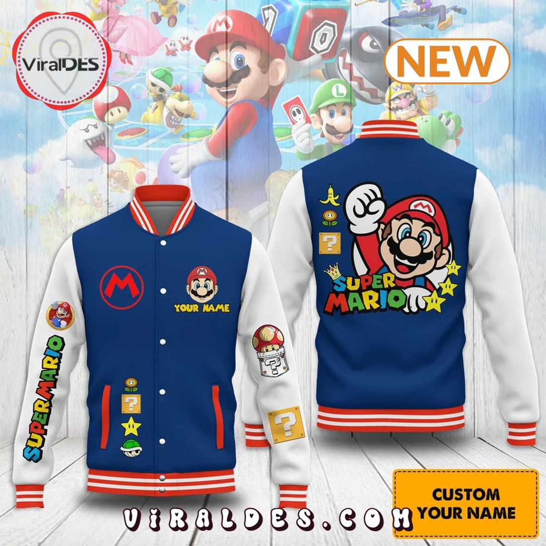 Custom Super Mario Navy Baseball Jacket Custom Super Mario Navy Baseball Jacket