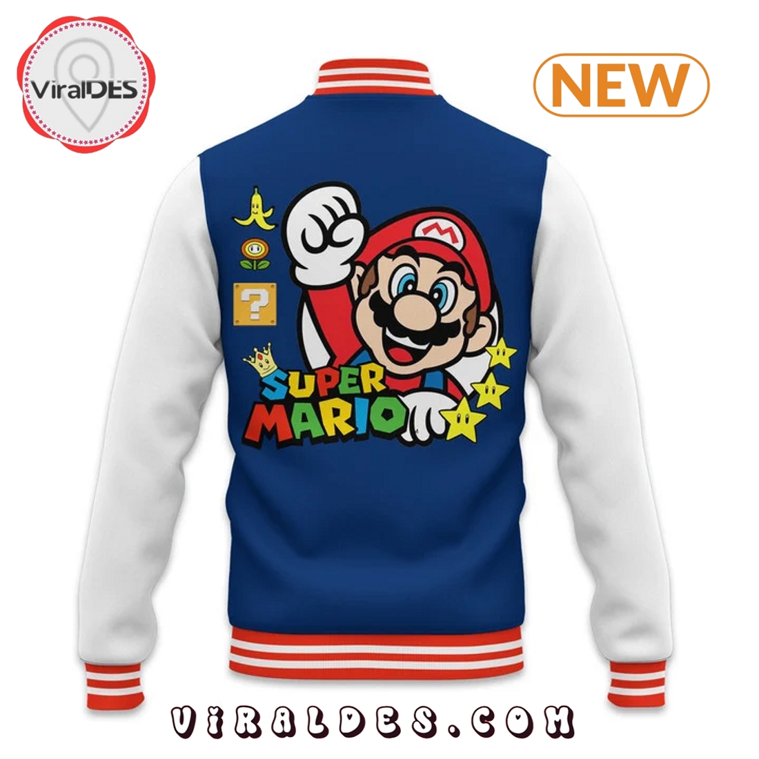 Custom Super Mario Navy Baseball Jacket Custom Super Mario Navy Baseball Jacket