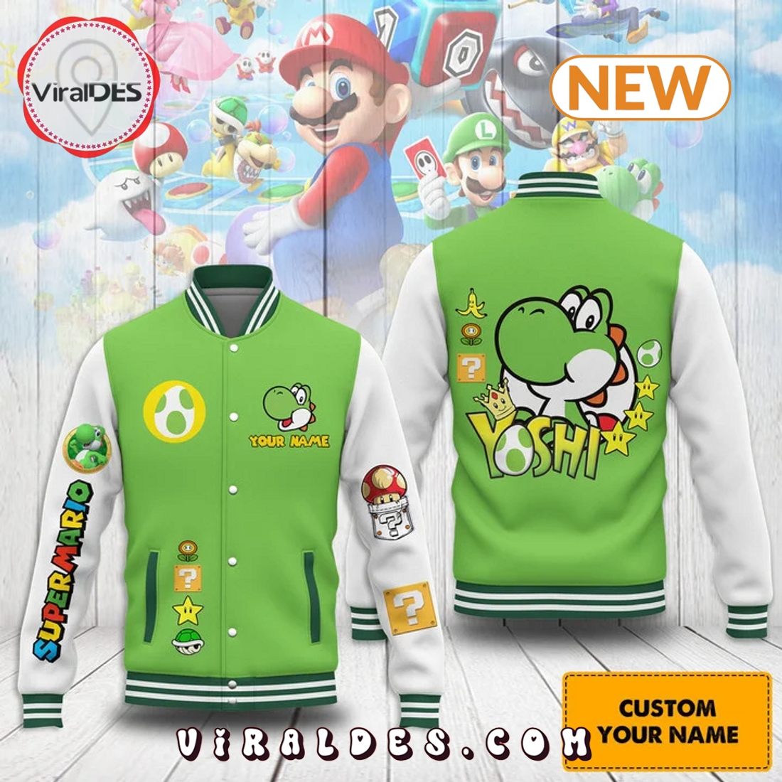 Custom Super Mario Green Baseball Jacket Custom Super Mario Green Baseball Jacket