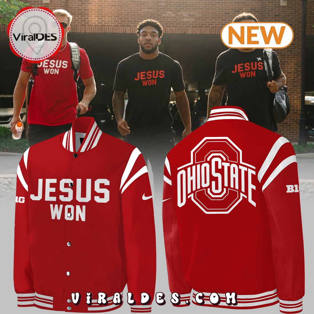 Jesus Won Ohio State Buckeyes Red Baseball Jacket Jesus Won Ohio State Buckeyes Red Baseball Jacket