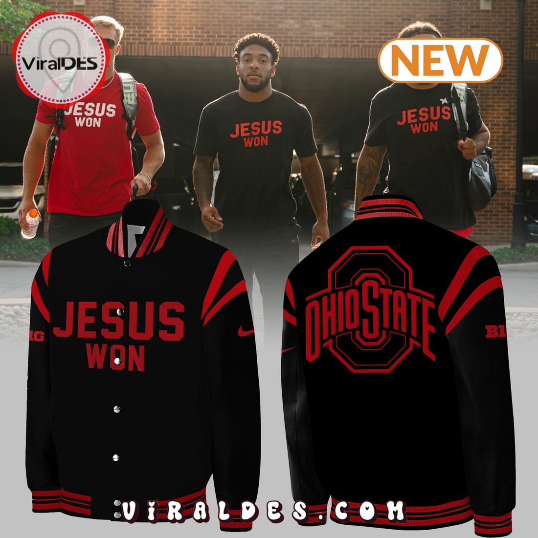 Jesus Won Ohio State Buckeyes Black Baseball Jacket Jesus Won Ohio State Buckeyes Black Baseball Jacket