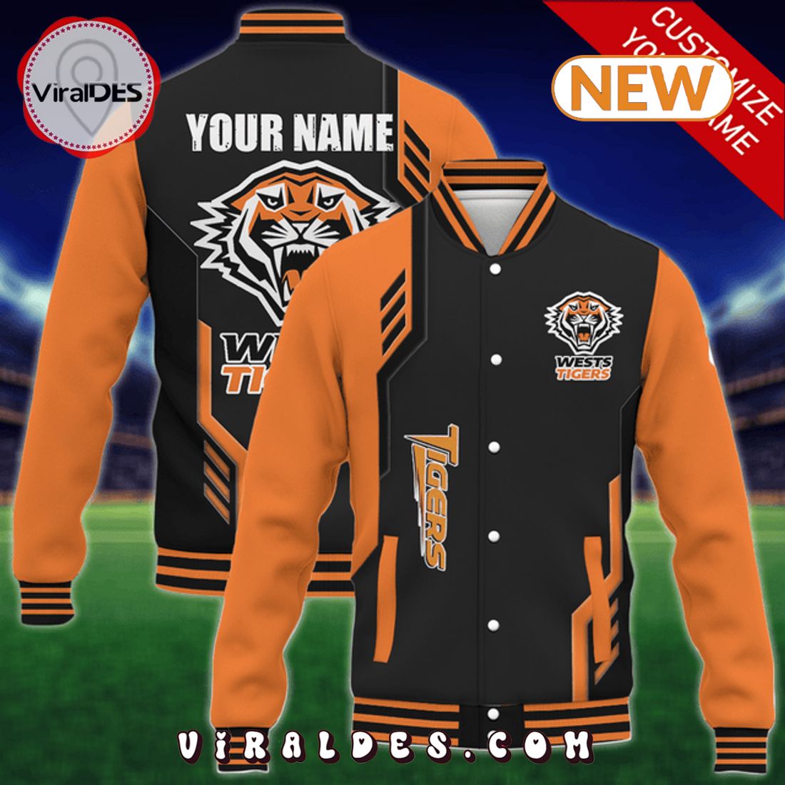 Custom Wests Tigers NRL Baseball Jacket Custom Wests Tigers NRL Baseball Jacket