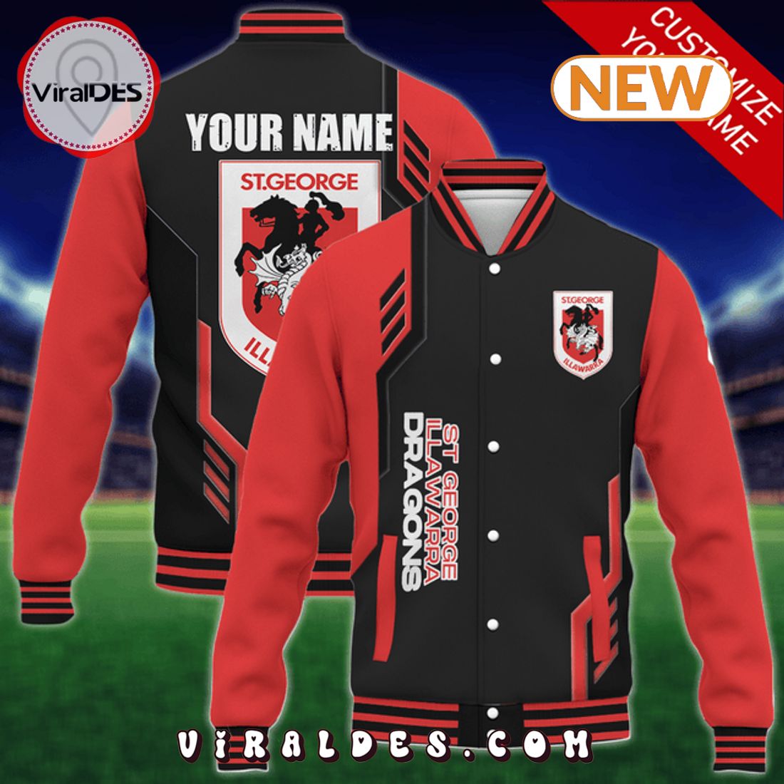 Custom St. George Illawarra Dragons NRL Baseball Jacket Custom St. George Illawarra Dragons NRL Baseball Jacket