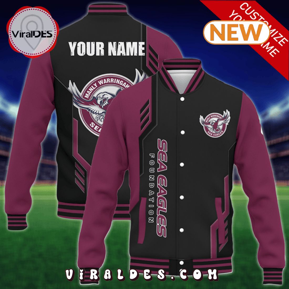 Custom Manly Sea Eagles NRL Baseball Jacket Custom Manly Sea Eagles NRL Baseball Jacket