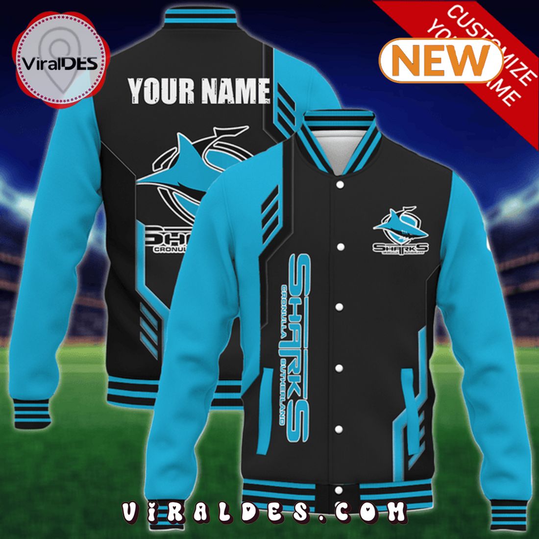 Custom Cronulla Sharks NRL Baseball Jacket Custom Cronulla Sharks NRL Baseball Jacket